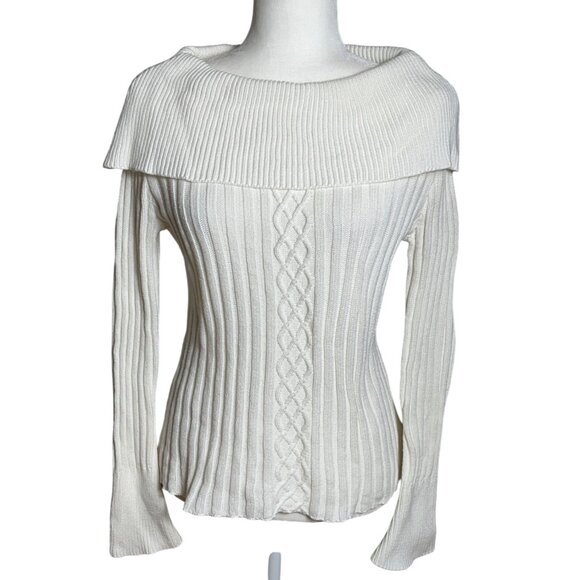 Dressbarn Ivory Sweater Glam Boat Neck Cotton Textured Night Out Holiday Women M - Picture 1 of 11
